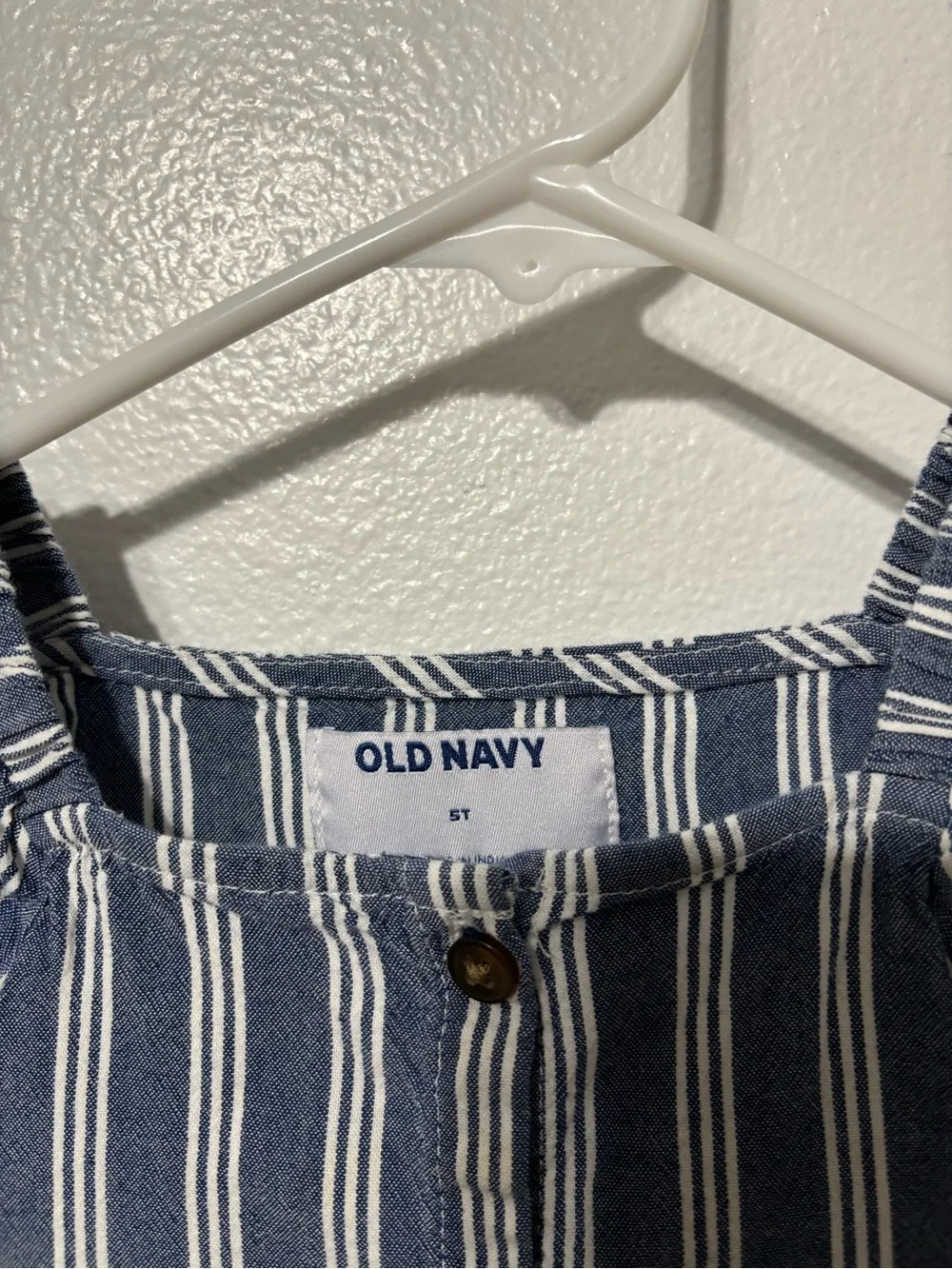 Old Navy Blue and White Striped Puff-Sleeve Dress